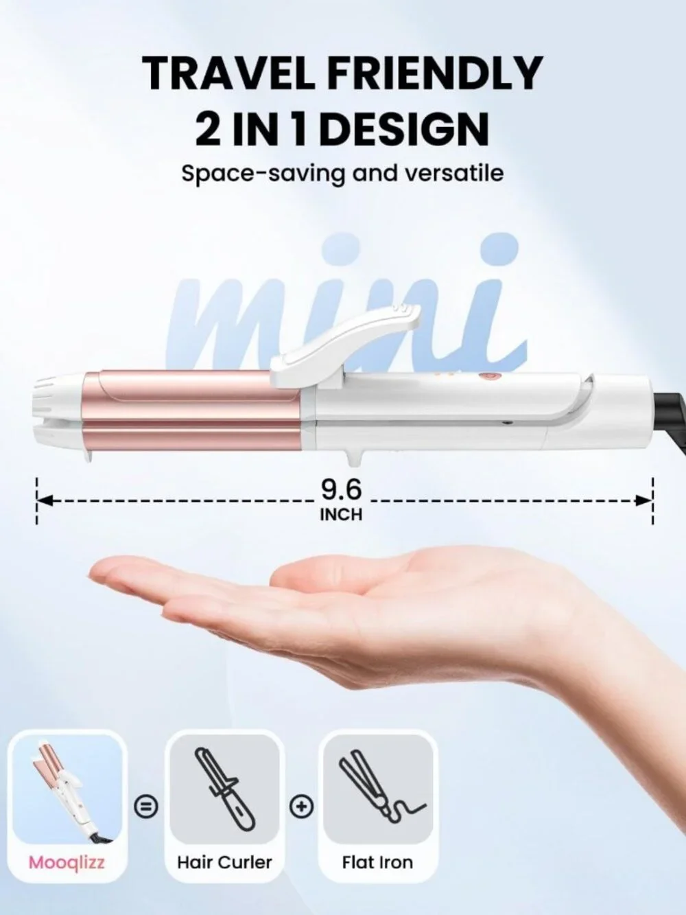 Mini Dual Voltage Curling Iron - 1.25” Ceramic Plates, Travel-Friendly
